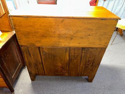 ANTIQUE PINE HIGHBOY LIFT TOP BLANKET CHEST WITH 2 DRAWERS