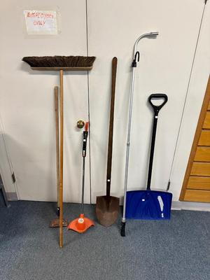 MISCELLANEOUS YARD TOOLS AND SNOW SHOVEL