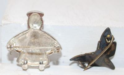 "Angel & Butterfly" ( .925 Sterling SE Norway) Pair of Pins 3/4"