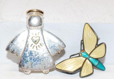 "Angel & Butterfly" ( .925 Sterling SE Norway) Pair of Pins 3/4"
