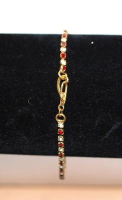 Delicate Red & Clear Stone Bracelet 7"