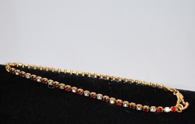 Delicate Red & Clear Stone Bracelet 7"