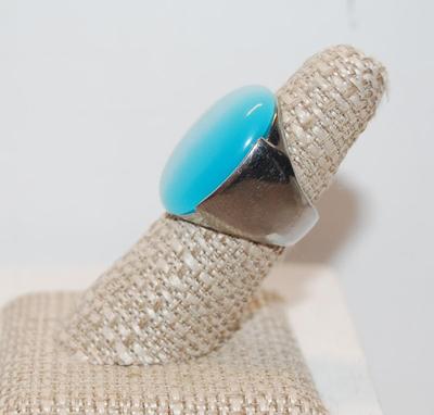 Size 8 Showy Ocean Blue Reflective Iridescent Large Oval Stone Ring (15.0g)