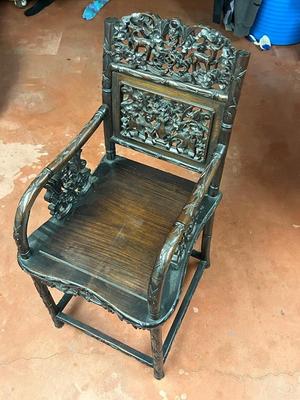 Antique Chinese Hand Carved wooden Chair - Ornate Carving