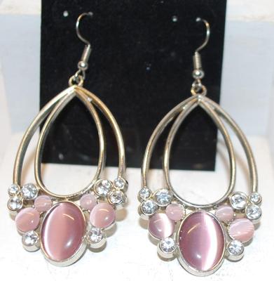 Irridescent Pink Multi-Stone Dangle Earrings 2" L