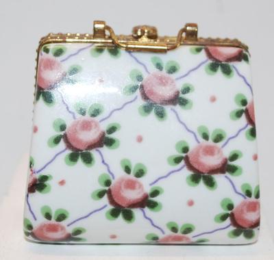 "Fostoria Navarre" Flowered Porcelain Purse Trinket Box 2Â½" x 2" x 1Â½"
