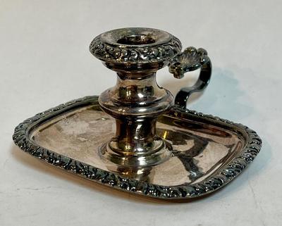 Silver Plate Finger Hold Chamber Candlestick Taperstick
