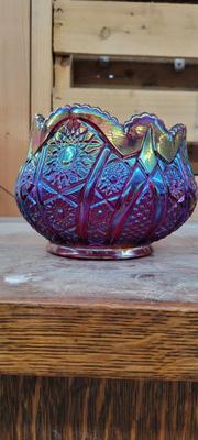 Indiana Glass Heirloom Sunset Carnival Glass Hobstar & Arches Bowl