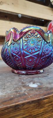 Indiana Glass Heirloom Sunset Carnival Glass Hobstar & Arches Bowl
