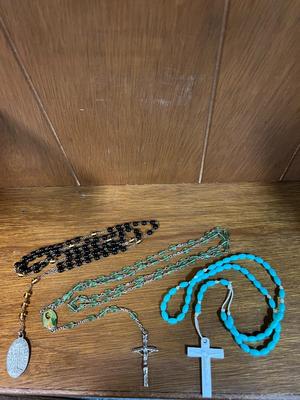 3 ROSARY BEAD NECKLACES