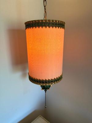 Vintage Hanging Lamp w/ Drum Shade.