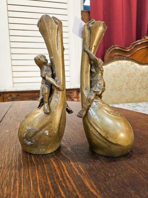 Pair Antique Japanese Metal Vases