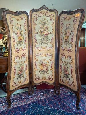 Antique French Provencial Needlepoint Screen