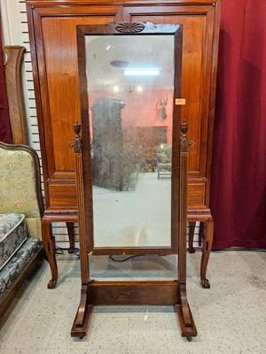 Antique Wood Cheval Mirror