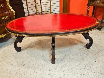 Red Leather Top Cocktail Table