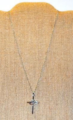 Double Heart Silver Tone Cross (1Â½" x Â½") Pendant Necklace 18" L