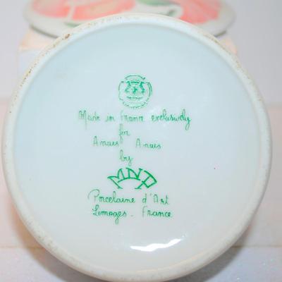 Pastel Pink Flowered Porcelain Trinket Box 3" Round MADE IN FRANCE