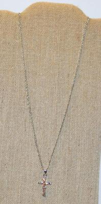Rose Gold Colored "Rose on Cross" Pendant Necklace 24" L