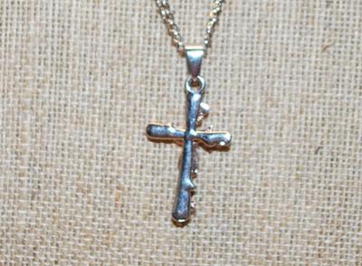 Rose Gold Colored "Rose on Cross" Pendant Necklace 24" L