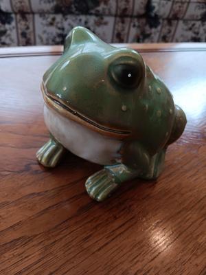 Ceramic Green Garden frog - such a happy frog!