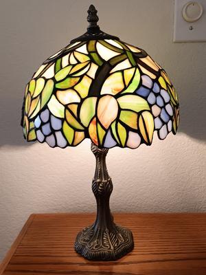 Elements tiffany style heavy brass lamp with stained glass like shade