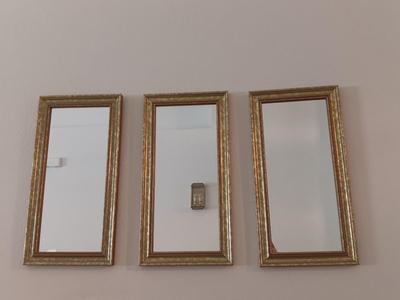 Three-piece gold framed mirror set