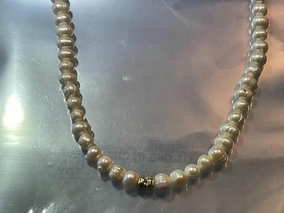 Vintage Sequin Baroque Freshwater Pearl Bright White Color Necklace 30"-32.5" w/Adjustable Length in VG Preowned Condition as...