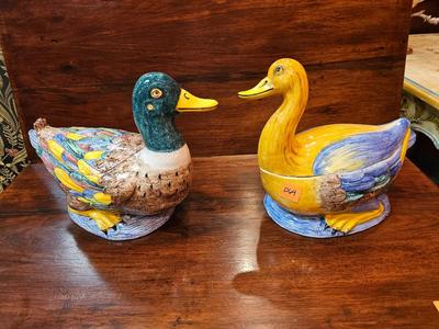 Two Vintage Italian Ceramic Duck Tureens