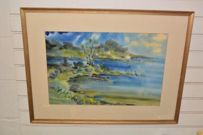 Framed & Matted Cool Tone Watercolor Print 1966