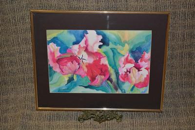Vibrant Floral Signed Watercolor Framed & Matted Georgiana B.