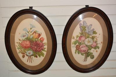 Vintage Pair of Convex Glass Floral Jean-Louis Prints