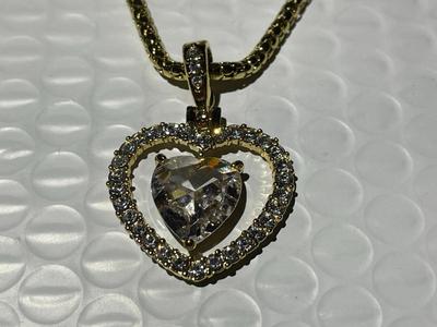 Vintage Never Worn Nolan Miller Gold-tone Crystal Heart Pendant on a 18" Necklace in Great Condition.