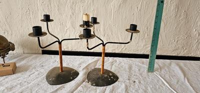 2 MCM Laurids Lonborg Rattan and Cast Iron Candelabras