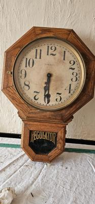 Antique E. Ingraham Regulator Wall Clock Oak