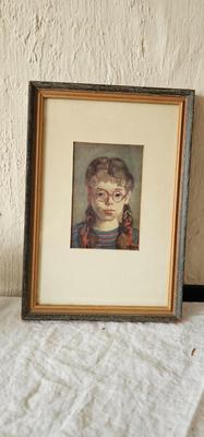 Sweet little vintage print Girl with glasses