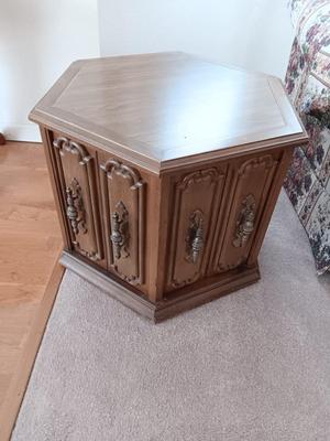 Wooden Octagon end table with storage underneath