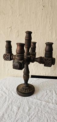Unique 1970s carved Goth wood candelabra