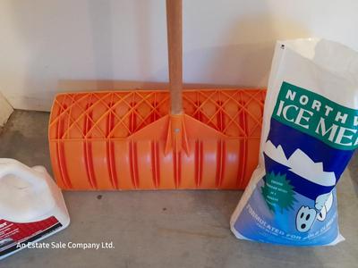 Snow shovel and ice melt