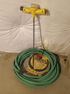 Brand new Gilmore Flexogen 5/8" x 90" hose with water spike fertilizer tool