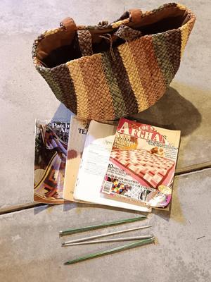 Wicker bag with knitting needles - yarn balls and more