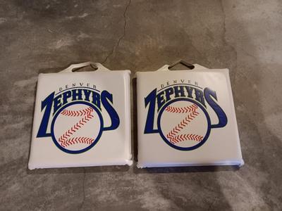 Two vintage Denver Zephyrs stadium cushions