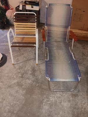 Two folding patio chairs - chair and lounger