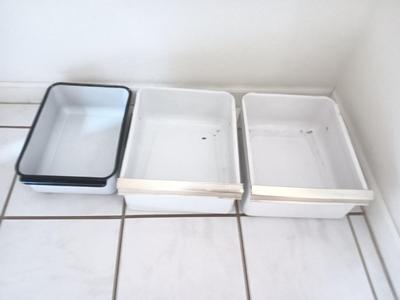 Vintage enamel refrigerator vegetable pans