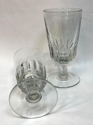 Vintage Pair of Heavy Pressed Panel Clear Glass Water Goblets