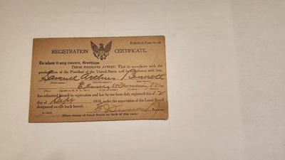 Antique WWI American Draft Registration Certificate