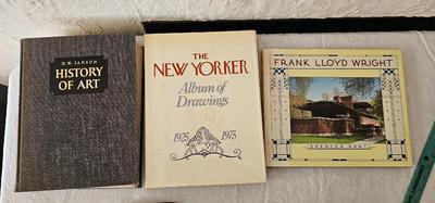 3 Vintage books Lot The New Yorker Album of Drawings, Frank Lloyd Wright, The History of Art