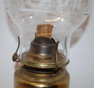 Brass-Style Base Oil Lamp with Flowery Design Chimney & Wick 15" Tall