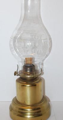 Brass-Style Base Oil Lamp with Flowery Design Chimney & Wick 15" Tall