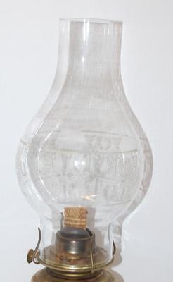 Brass-Style Base Oil Lamp with Flowery Design Chimney & Wick 15" Tall