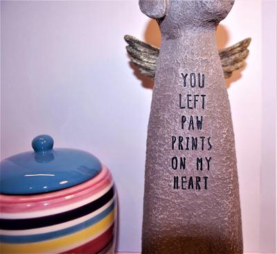 Winged Dog "You Left Paw Prints On My Heart" Statue and Treat Jar Size